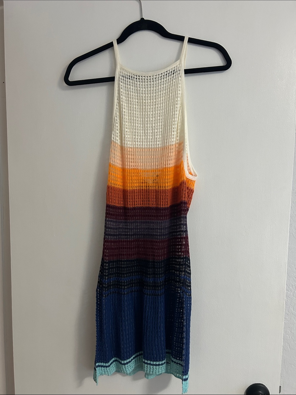 Free People Multicolor Open-Knit Stripe Coverup in Cream, Orange & Blue